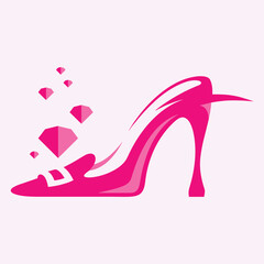 High heels shoe vector icon, Women's shoe glyph icon. Symbol, logo illustration.Woman shoes vector icons isolated on pink background.Fashion footwear design. - obrazy, fototapety, plakaty