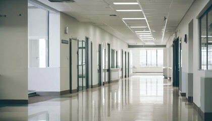 Unfocused background of a hospital hallway and reception clinic