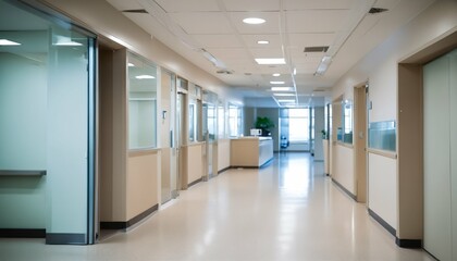 Naklejka na ściany i meble Hospital reception clinic in a hallway with an unfocused background