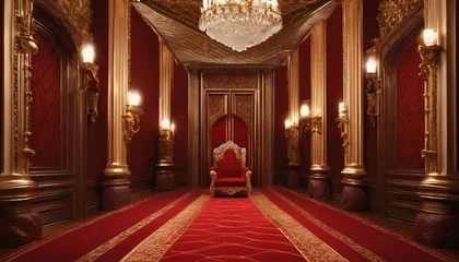 Fotobehang King’s thrones in palace castle with red carpet - Royal interior © ibreakstock