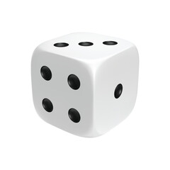 White photorealistic 3d cube for games. Dice icon in flight closeup isolated on white background. Vector illustration.