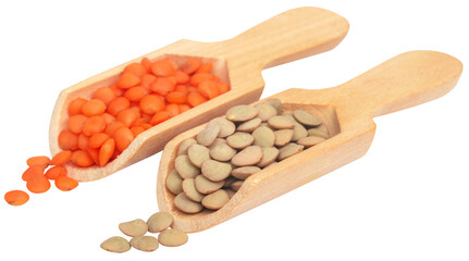 Green and red lentils