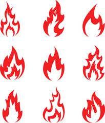 Fire icon red color. Symbol or emblem. Vector illustration