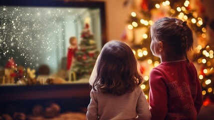 Lovely cheerful children kid enjoy lovely seasonal moment wear Christmas costumes having fun...