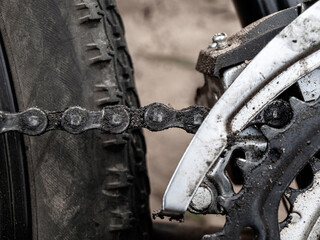 Bicycle chain and sprockets on a modern high-speed bicycle, proper care and lubrication of the chain