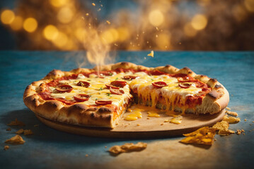 Cheesy pepperoni pizza - obrazy, fototapety, plakaty