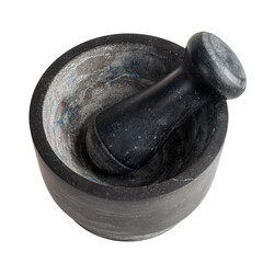 mortar and pestle for grinding food when cooking isolated on white background