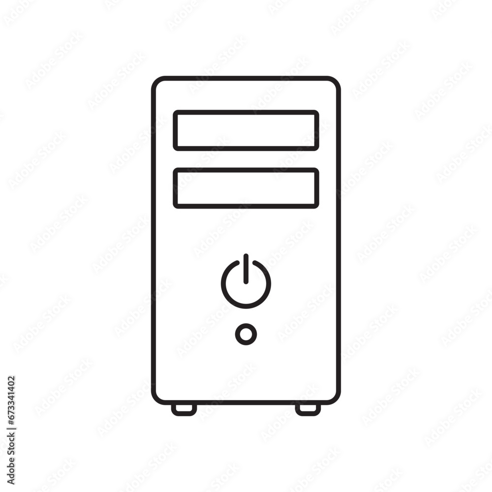 Poster computer case pc line icon. linear style sign for mobile concept and web design. cpu tower box outli