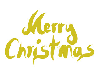 Merry Christmas message in gold color. Lettering merry christmas with golden words. Drawing of letters without background.