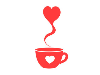 Red cup of tea or coffee with a heart. Treat with love. Flat vector illustration.