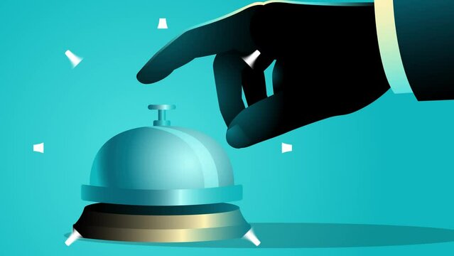 Close-up of businessman&rsquo;s hand pressing concierge bell, motion graphics
