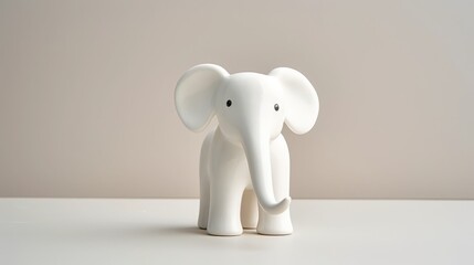 white porcelain figurine of an elephant stands on the table. - obrazy, fototapety, plakaty