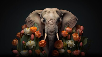 African elephant with flowers.