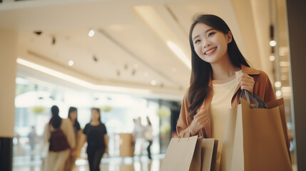 Asian woman shopping in mall