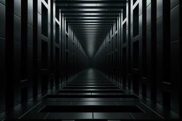 Fototapeta premium A narrow dark tunnel with a slit between squares in a 3D design. Generative AI