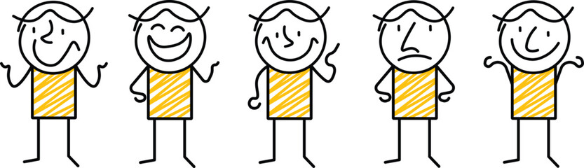 Abstract cartoon people character design comic Faces with various Emotions. Abstract Strichfiguren / Strichmannchen vector design. Illustration of a silhouette of a person. Characters