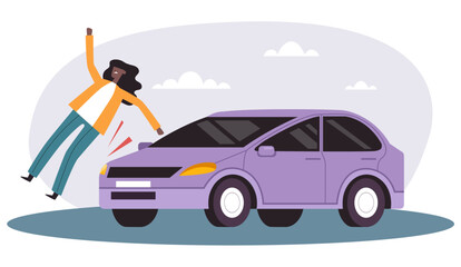 Car traffic crash injury accident road hit pedestrian concept. Vector flat graphic design illustration