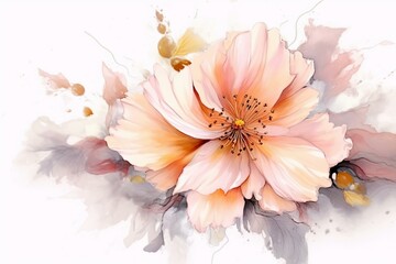 Floral watercolor art, luxurious botanical background, prints, postcards. Delicate 3D flower illustration. Generative AI