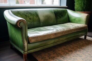 Green leather sofa. Generative AI