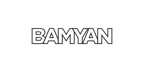 Bamyan in the Afghanistan emblem. The design features a geometric style, vector illustration with bold typography in a modern font. The graphic slogan lettering.