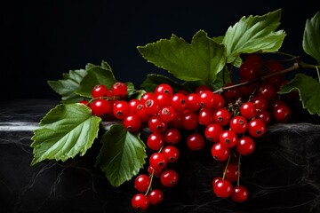 fresh red berries with green foliage on a plain backdrop. Generative AI