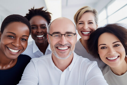 Ethnicité et diversité au travail avec des employés heureux célébrant le succès de l'entreprise.