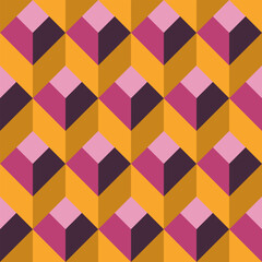 Seamless Abstract Geometric Pattern in Yellow, Mustard, Purple, Magenta and Pink Colors. Bright Design for Wallpapers, Wrappings Products, Textiles, Fabrics, Covers.
