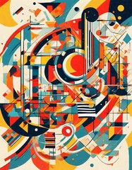 Vibrant Abstract Painting with Dynamic Shapes, Generative AI