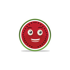 Watermelon slice character with funny face. Happy cute cartoon watermelon emoji set. Healthy vegetarian food character vector illustration