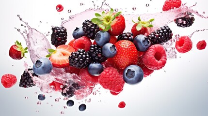 Fresh fruit water splash on white background