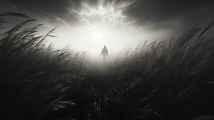 Human silhouette in the fog. Generative AI