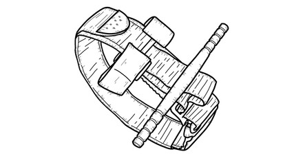 Close-up of a military turnstile for combat use on an isolated white background, line art. Military medicine, equipment, first aid concepts