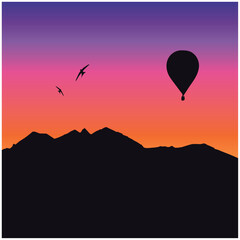 hot air balloon at sunset