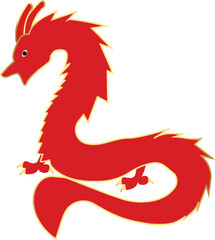 red chinese dragon with gold outline on transparent background