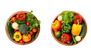 Poster Set of top view green vegan salad mix with various of vegetable on wooden bowl isolated on transparent png background, healthy food with high fiber and vitamin concept. © TANATPON