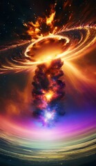 Fototapeta premium Explosive cosmos, nebulas and wormholes on fire