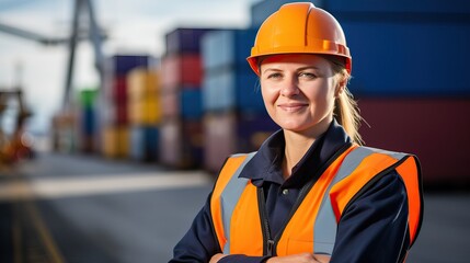 Confident female engineer in shipping yard