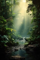 Tropical forest, jungle background - generative ai
