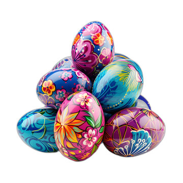 decorated easter eggs isolated on transparent or white background, png