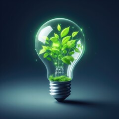 light bulb with green leaves and plants inside