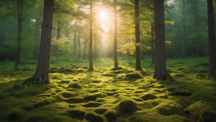 summer green forest in the morning