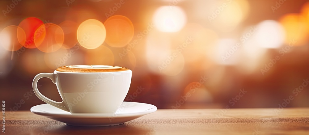 Poster background with a blur effect bokeh in a coffee shop setting
