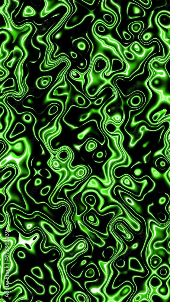 Poster abstract green wavy neon lines on black background. animated loop vertical background video.