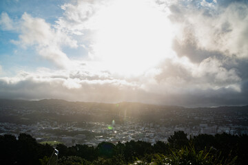 Fototapeta premium Wellington city in NZ near the airport, with the blue ocean and strong winds