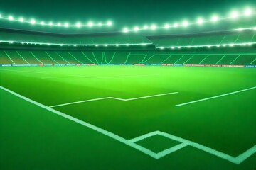 Obraz premium green field3D green soccer field with bright floodlights and haze.