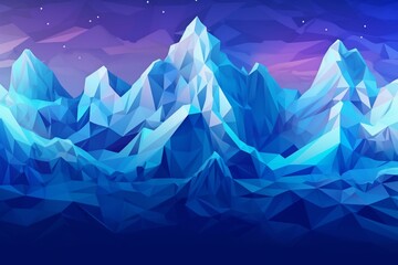 Illustration of icy mountain range, snow mountain, or iceberg composed of geometric patterns on a cool background. Generative AI