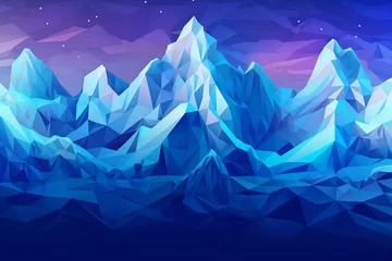 Fototapete Berge Illustration of icy mountain range, snow mountain, or iceberg composed of geometric patterns on a cool background. Generative AI