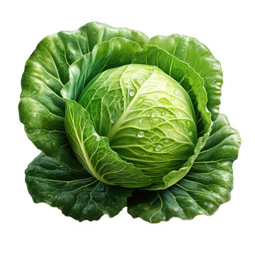 fresh green cabbage . Clipart PNG image . Transparent background . Cartoon vector style . Generative AI 