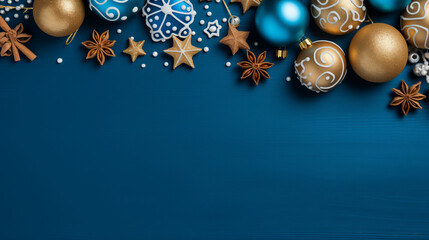 beautiful christmas background with gingerbread and christmas balls