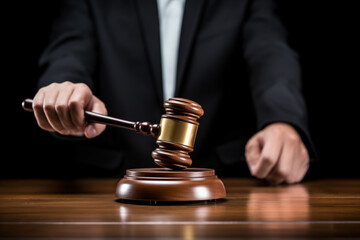 judge's gavel in the hands of the judge, close-up